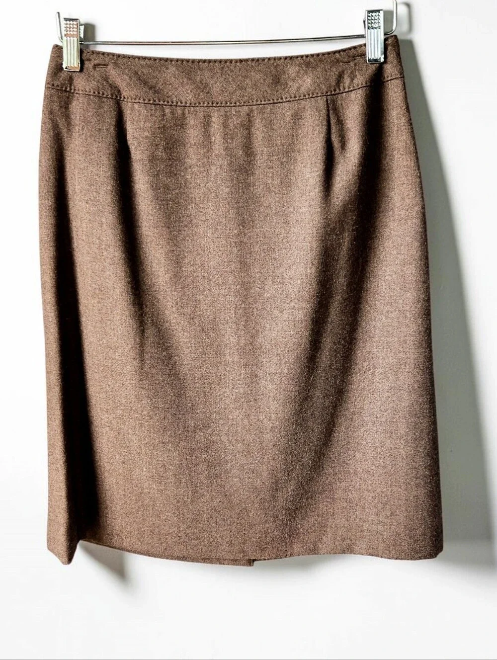 Vintage Pendleton Virgin Wool Knee Length Pencil Skirt Brown 8 USA Tweed Classic
